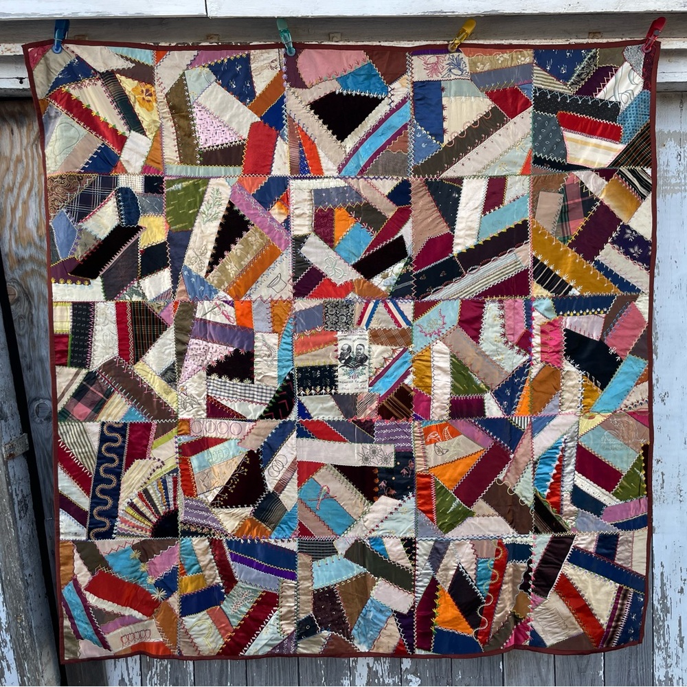 Antique C.1880 President Garfield Commemorative Crazy Quilt
